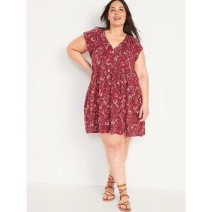 NEW Old Navy Womens Plus 3X Floral Swing Dress V Neck Short Flutter Sleeves